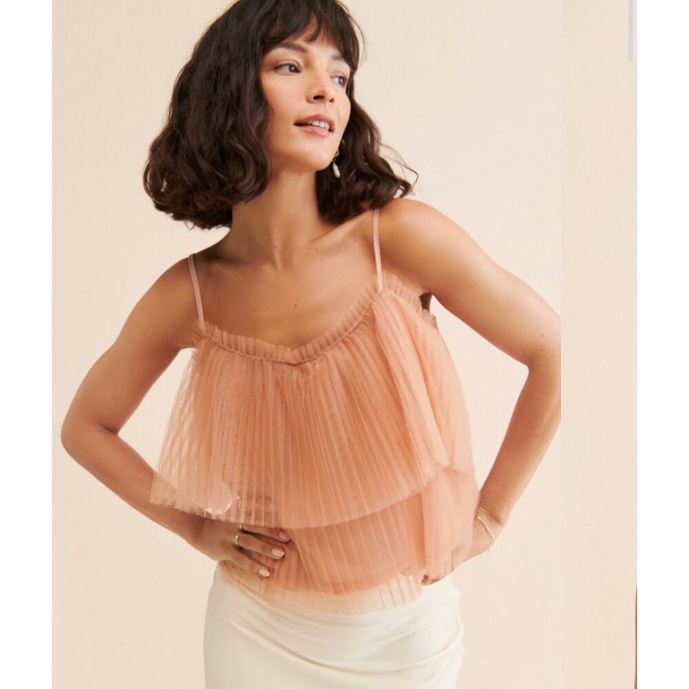 ANTHROPOLOGIE Pleated Tulle Tank Size XS NWT Blush Peachy Pink